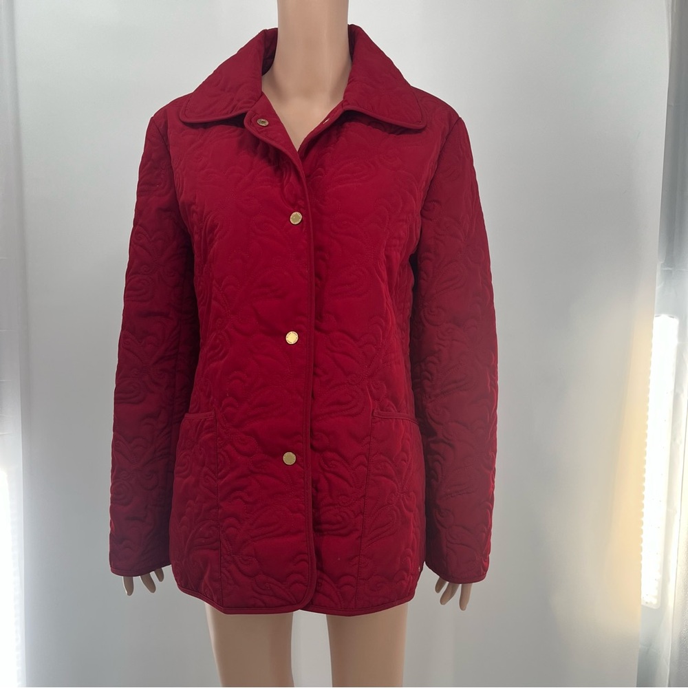 Ellen Tracy Red Diamond Quilted Jacket‎ Small EUC